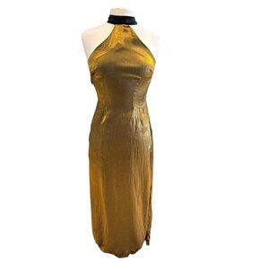 Vintage Sirina Gold & Black Halter Backless Dress